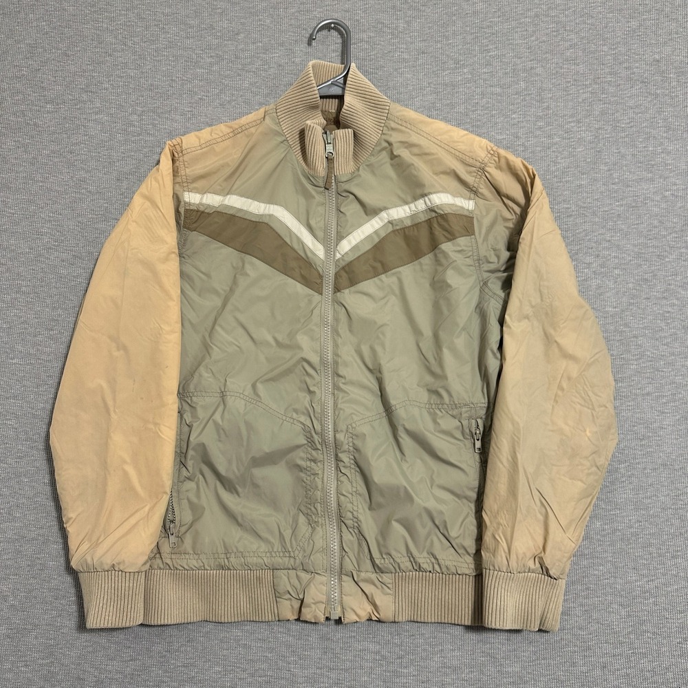 Y2K Quiksilver Reversible Nylon‎ Bomber Jacket Chevron Tan Khaki Medium